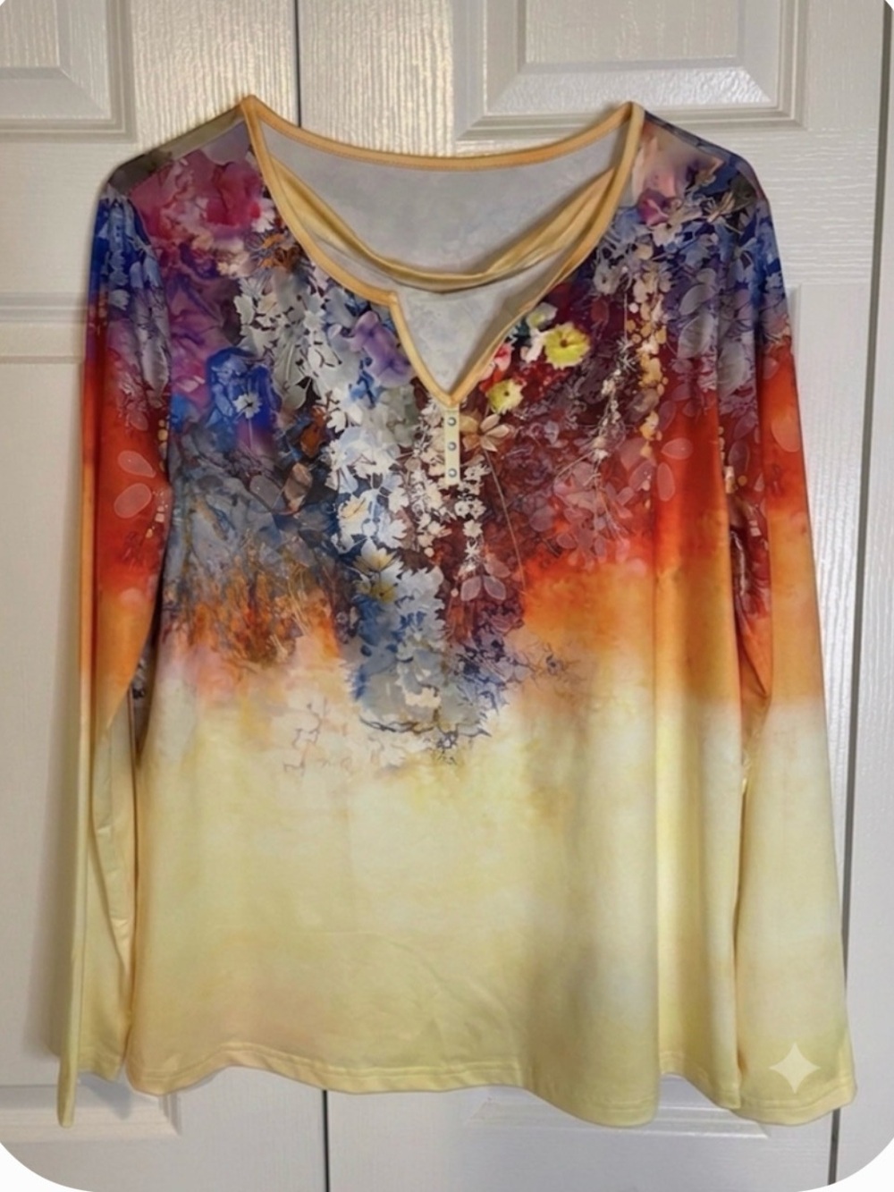 Vibrant Floral Casual T-Shirt Women’s L Multicolor Yellow